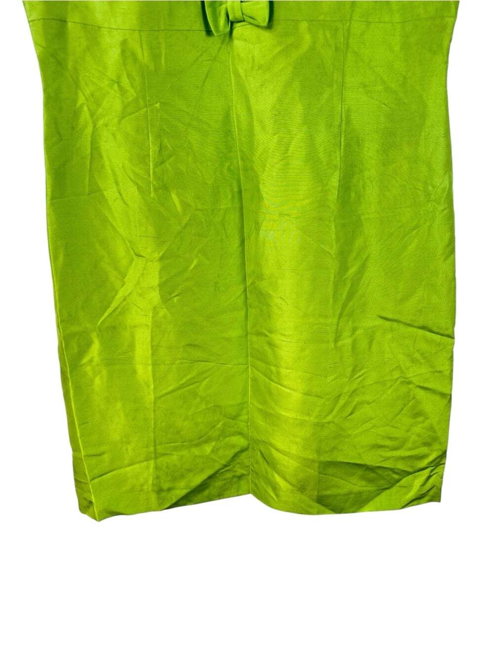 Talbots 100% Silk Sheath Dress 14P Chartreuse Green Bow Waist Petite Cocktail - Picture 5 of 16